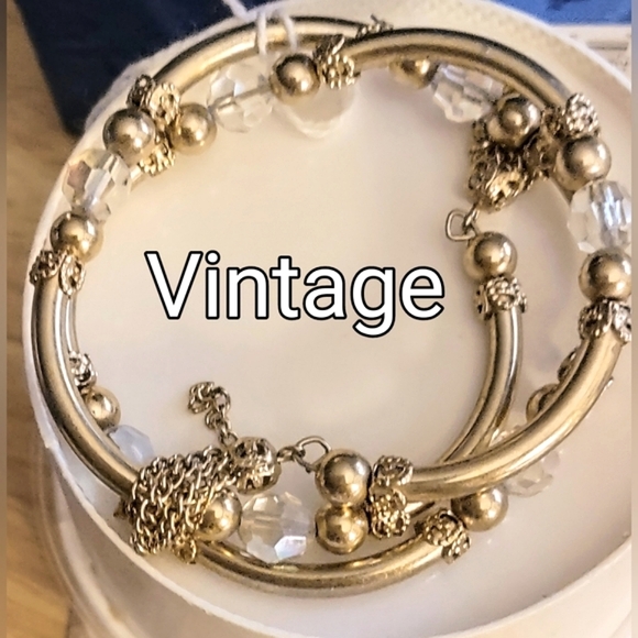 Gold Tassels Wire Wrap Tube Bead Vintage Bangle - Picture 6 of 13